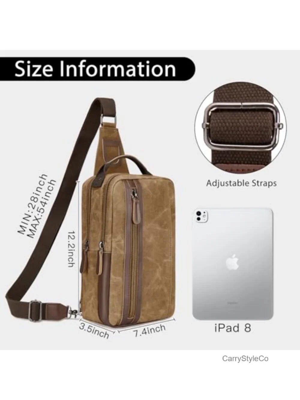 Large Waxed Canvas Messenger Crossbody Bag with PU Leather - Waterproof Travel